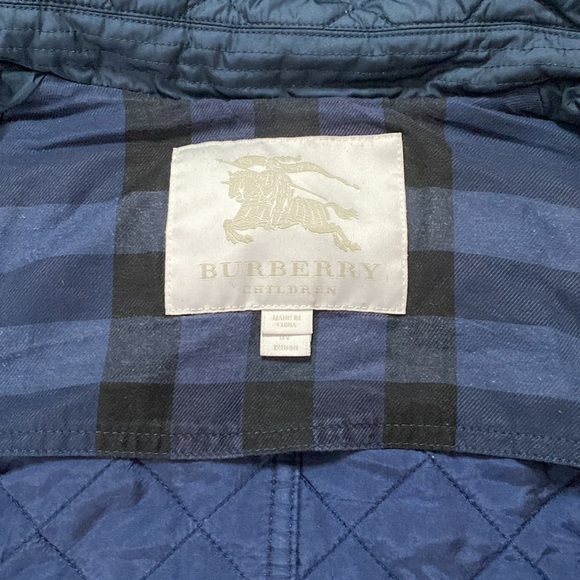 Lk NEW BURBERRY KIDS navy blue quilted jacket coat w/hood size 8 - Picture 6 of 9